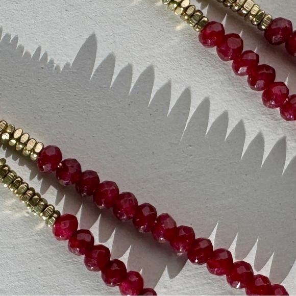 Garnet Dangle Earrings, Gold over 925, Valentines Day, January Birthstone - Picture 2 of 3